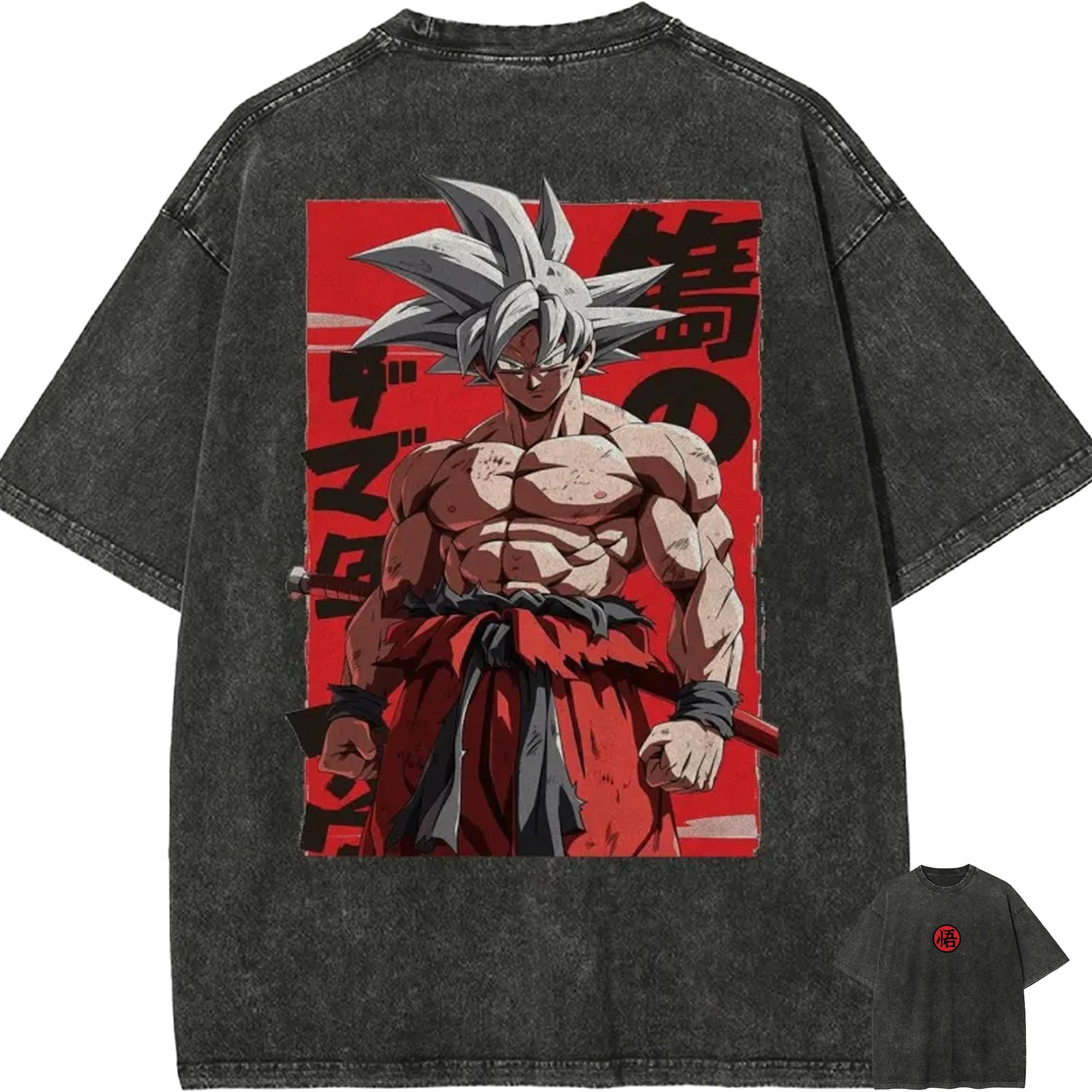 Dragon Ball Goku T Shirt Ultra Instinct Men Acid Wash Oversized Streetwear Anime Muscle Cotton Vintage Gym Graphic Tee M