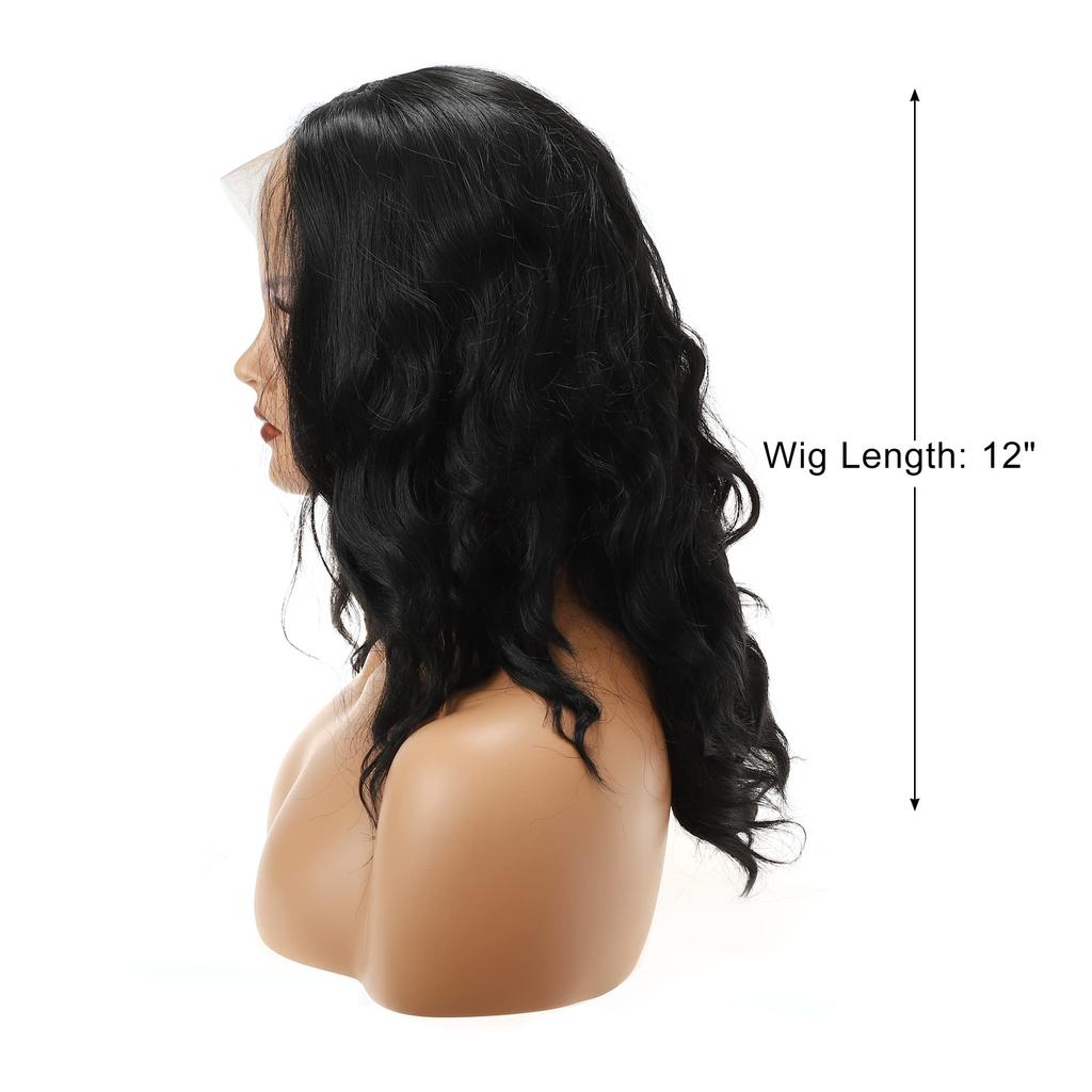 VOCOSTE Heat-Resistant Lace Front Wig, Medium Long, Fluffy, Curly, and Wavy, for Girls, Everyday Use, Synthetic Fiber, Black, 30.5 cm