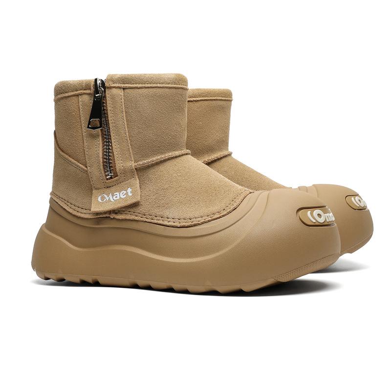 3656 Leather Snow Boots Women's Winter New Fashion Versatile Thickened Big Head Warm Short Boots Cotton Shoes