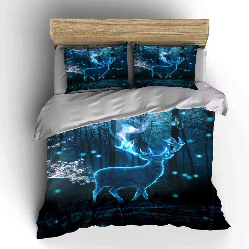Glowing deer and forest. Bedding sets Duvet cover sets Duvet covers Pillowcases(1 * Duvet Cover 2 * Pillowcases without duvet insert)