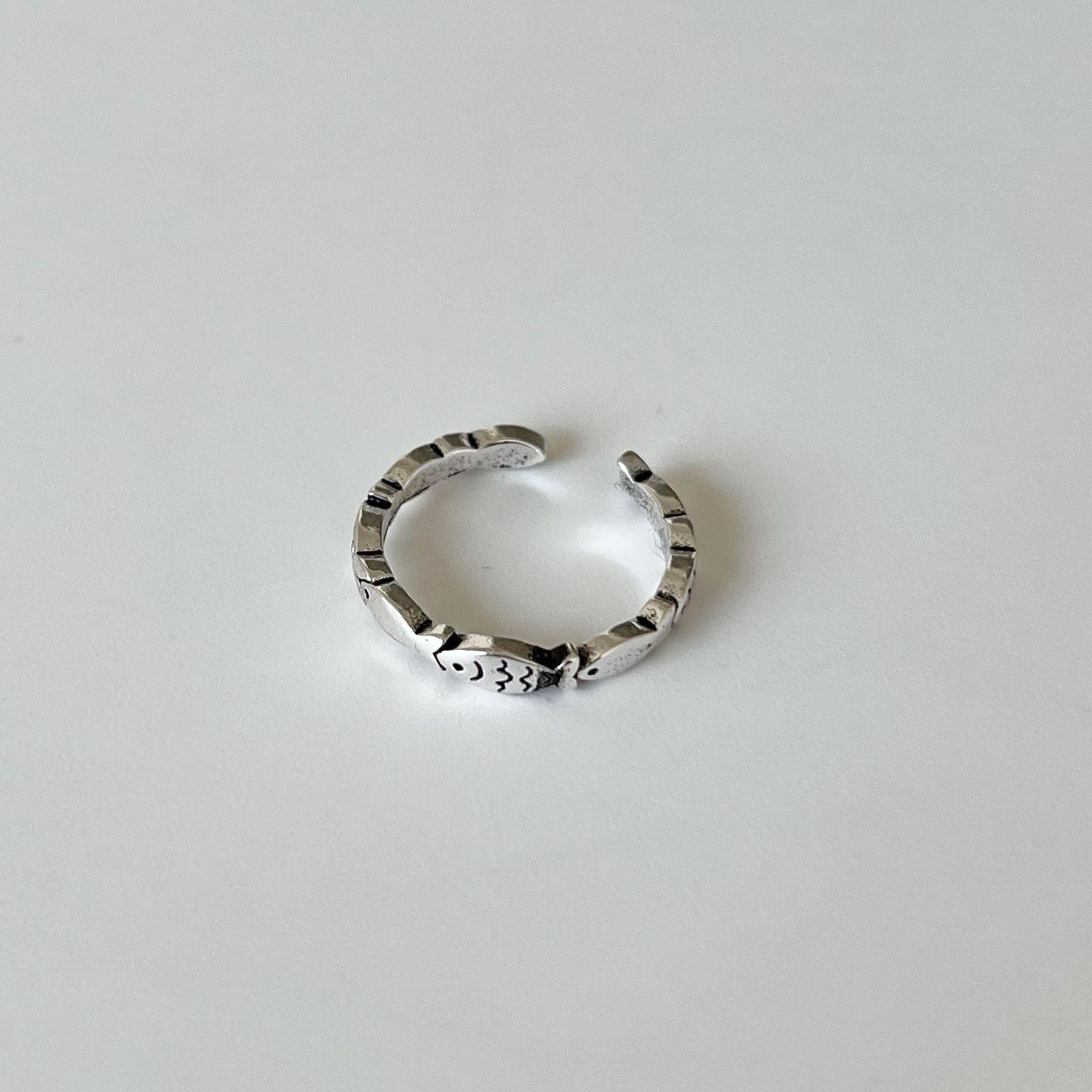 

Ретро Минималистичное Кольцо из Тайского Серебра с Рыбкой, Женское Регулируемое Модное Заявление