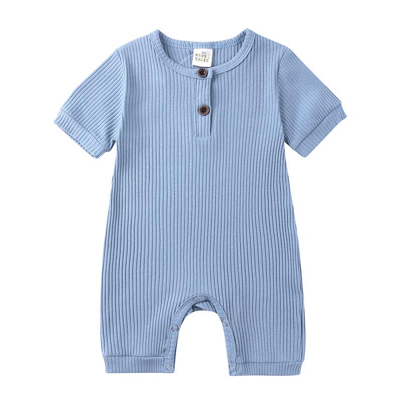 Summer 2025 Baby Short Sleeve Ribbed Jumpsuit Romper with Snap Crotch