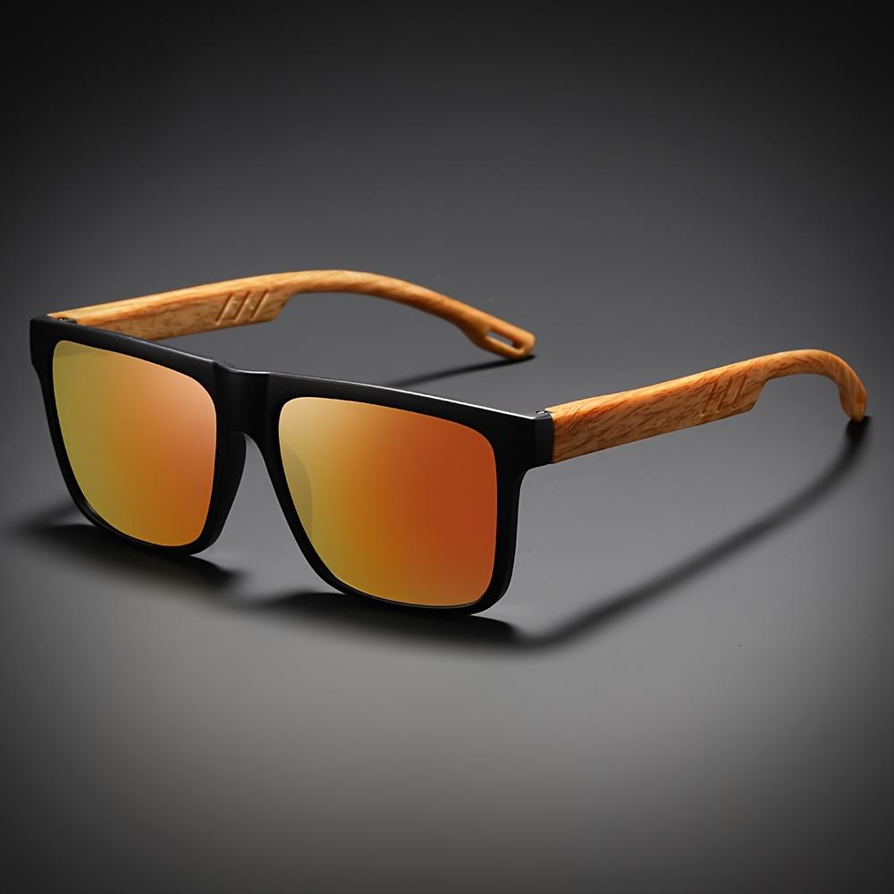 Retro Square Sunglasses Wood-Grain Temple Lightweight Spring Hinges UV400 Daily Casual Unisex Vintage Eyewear