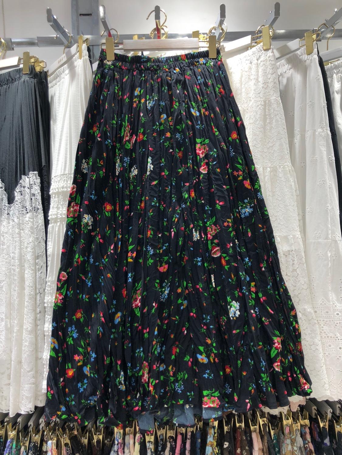 

2025 Весна Майяр кофейная цветочная плиссированная юбка женская иностранного стиля длинная юбка тонкая высокая талия юбка А-образного силуэта One size