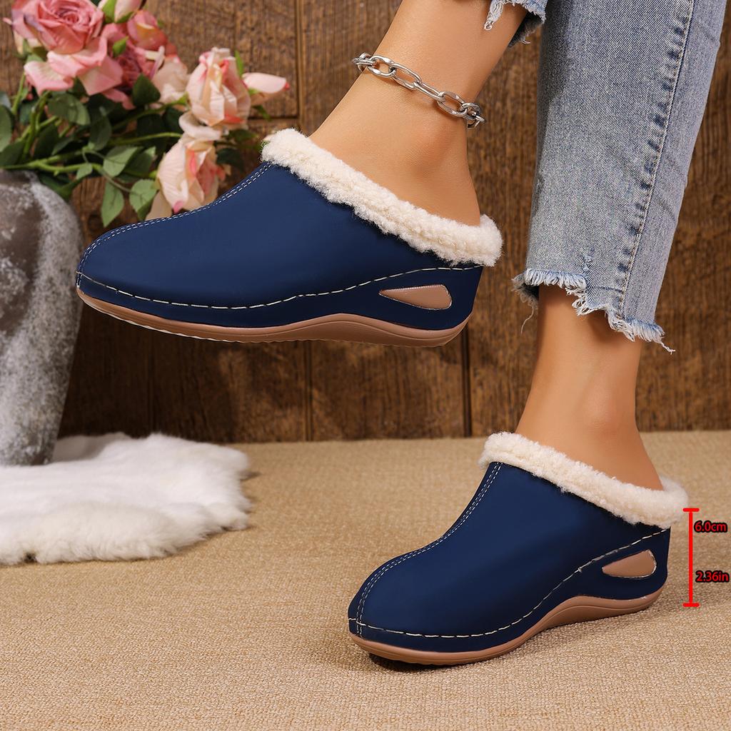 Winter Fashion Slope Heel Slippers Women's Large Size Thick Bottom One Pedal Bag Head Half Slippers Size 43