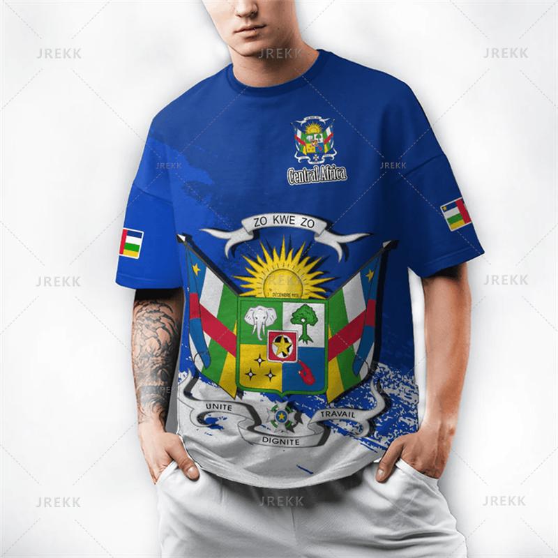 Harajuku The Central African Republic-of Falg Map 3D Printed T Shirt Central African Emblem Graphic T-shirts Men Fashion Clothes