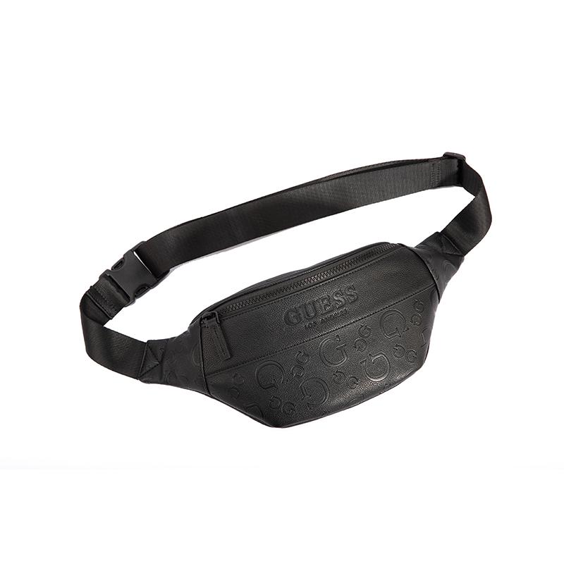 New GUESS Synthetic Leather One Shoulder Crossbody Fanny Pack Sling Bag Regular Men's Black/Dark Gray GSPLD882994BLA