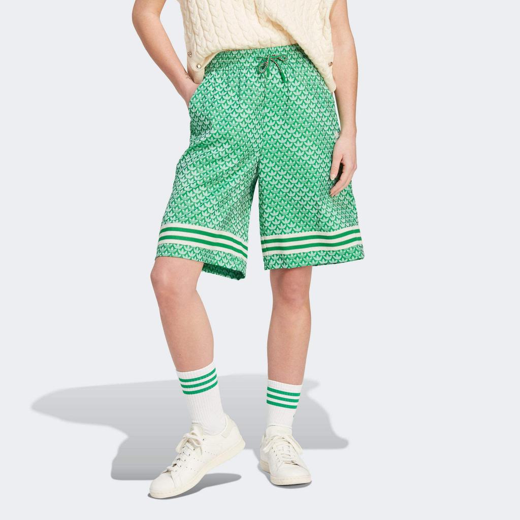 adidas Originals Adicolor 70s Retro Series Logo Print Loose Drawstring Shorts Women Bottoms Green IK7881