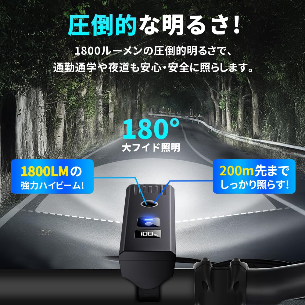Enhanced Edition Digital Bicycle Light with Light Automatic High Brightness 1800 IPX7 Waterproof and 4 Lighting Bicycle Headlight for Cross Bikes and