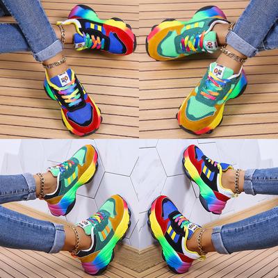 Women's Casual Single Shoes Rainbow Sole European and American Fashion Lace Up Fly Woven Breathable Casual Sports Single Shoes for Women