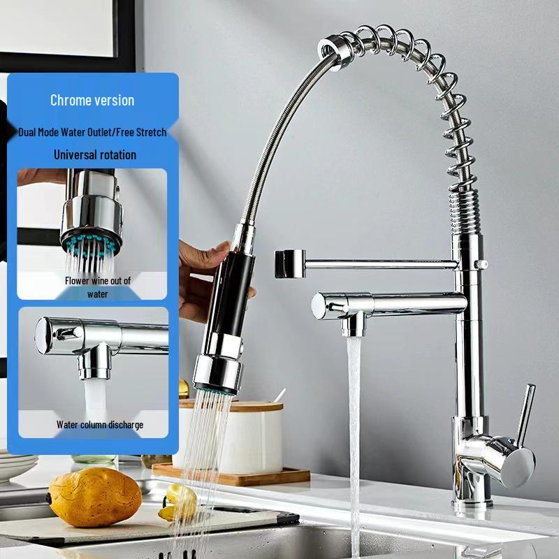 Stainless Steel Rotating Dual-Use Kitchen Faucet with Extendable Pull-Out and Purified Hot/Cold Water Options