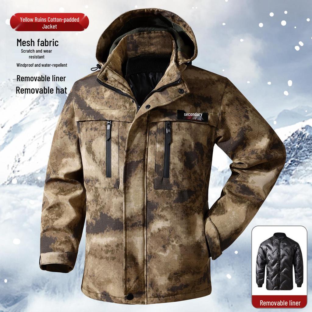 Men's Winter Thickened Velvet Camouflage Jacket - Warm, Wear-Resistant, Cold-Protective Labor Coat for Northeast Conditions.