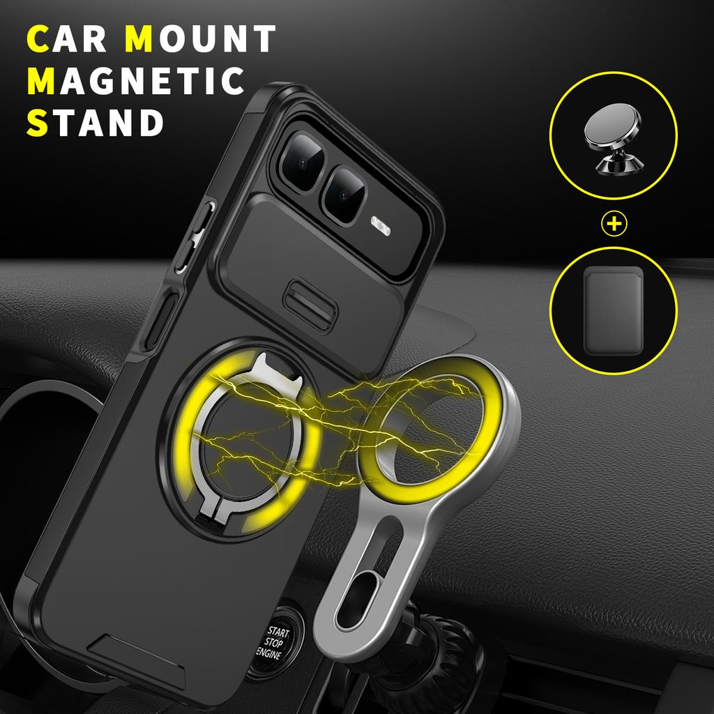 Magnetic Ring Stand Phone Case For Infinix Smart 10 Plus Slide Camera Lens Protection TPU Frame Hard Plastic Back Cover Fundas