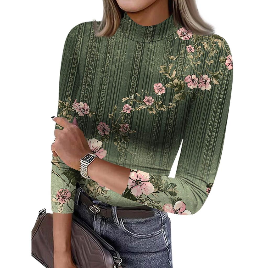 Damen Slim Bottom T-Shirt Mode Lässig Farbverlauf Druck Rundhals Pullover 3/4 Ärmel Top