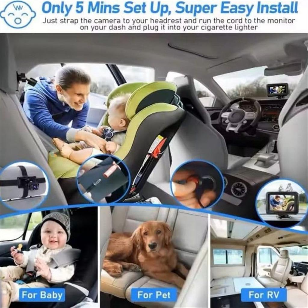 Baby Car Monitor 1080P Secure Baby Backseat Camera with 4.3Inch Display, Easy Install, Baby Car Camera for Infant Kids