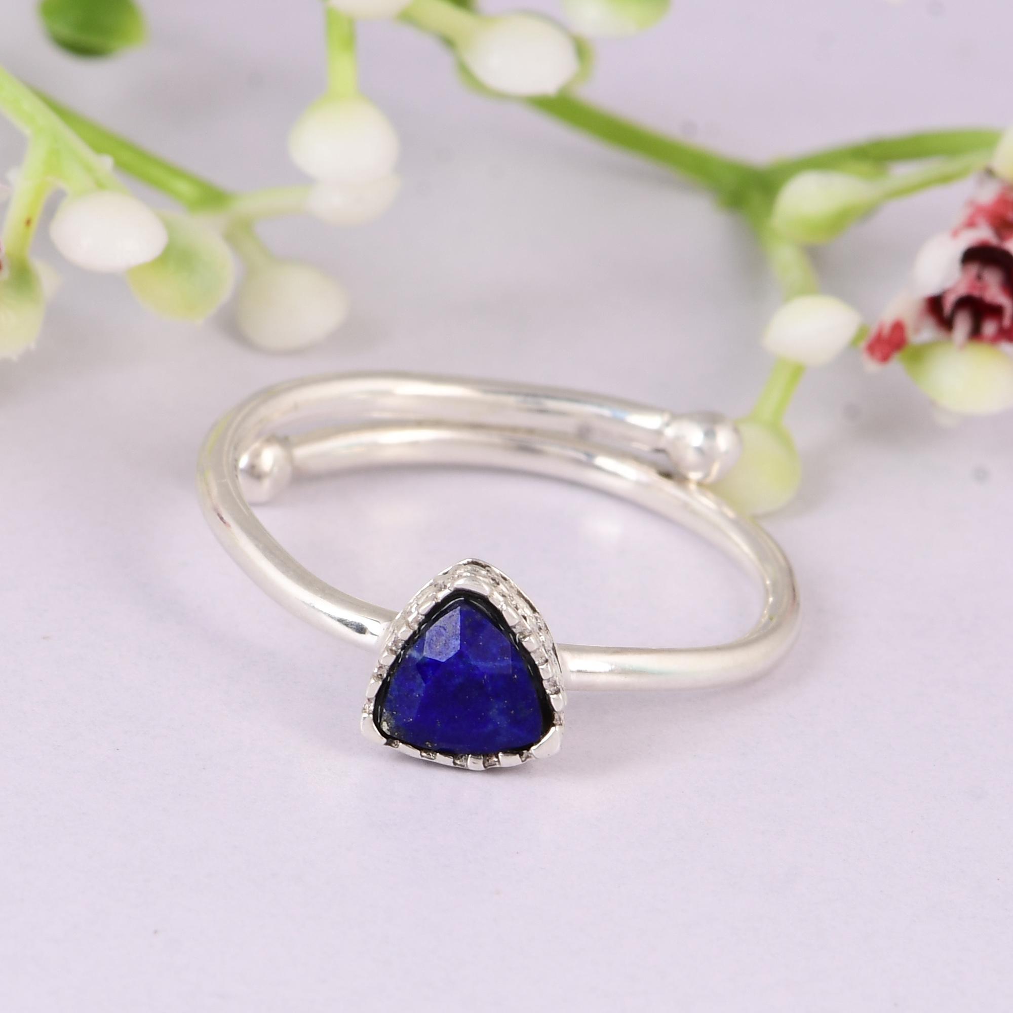 

Minimalist Lapis Lazuli Ring / 925 Sterling Silver Ring / Handmade Adjustable Ring / Gift For Love. 10