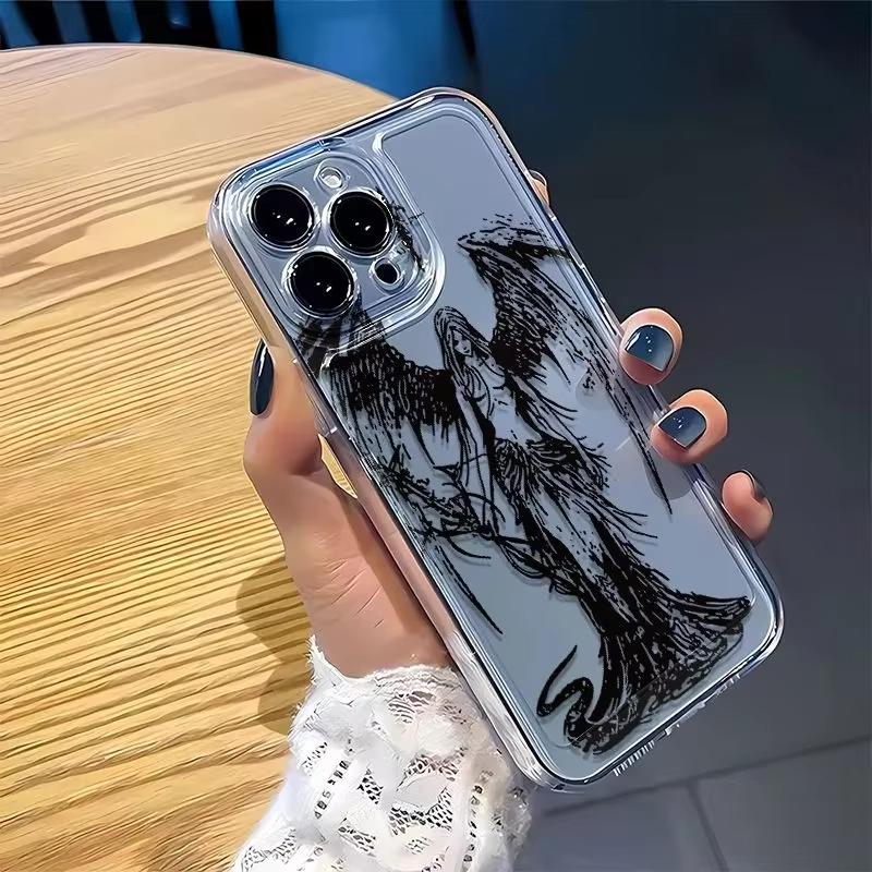 Ins Anime Cartoon Dark Angels Soft Anti Fall Phone Case For iPhone 16 15 14 13 12 11 Pro Max XS X XR 7 8 SE Soft Cover