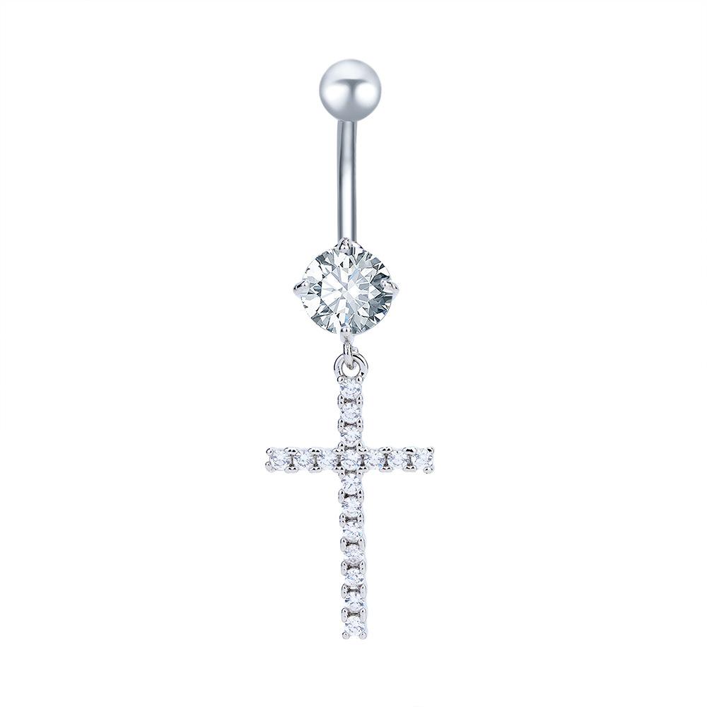 Fashion Zirconia Cross Navel Ring Exquisite Piercing Jewelry