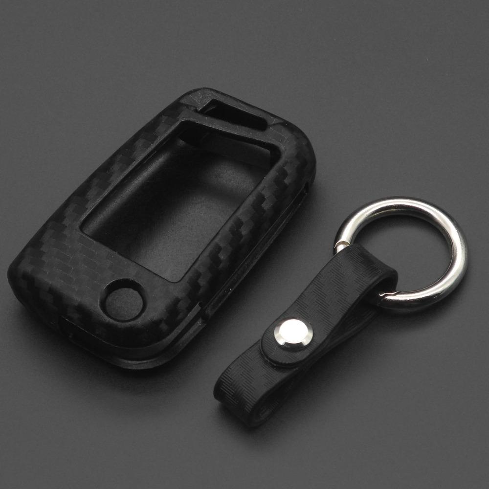 Jingyuqin 3 Buttons Remote Carbon Silicone Key Case For VW Polo Golf 7 Tiguan Skoda Octavia Kodiaq Karoq Seat Ateca Leon Ibiza