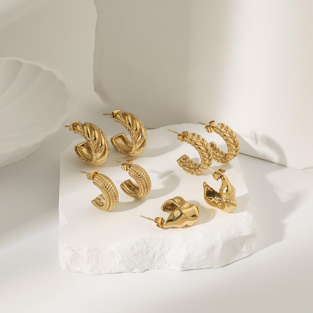 European and American Titanium Steel Non-fading C-Shaped Twisted Rope Textured Women's Earrings