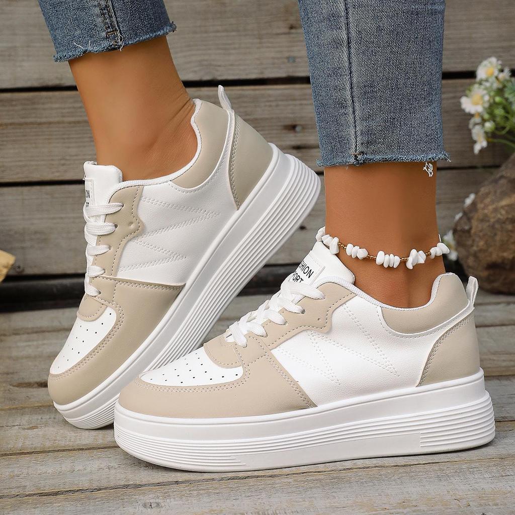 Autumn White Platform Sneakers Women's Leather Thick Sole Women Shoes Lace Up Comfortable Heightening Sports Ladies Casual Shoes