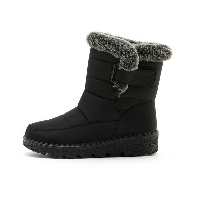 New Faux Rabbit Fur Lined High-Cut Women's Snow Boots, Velcro Waterproof Casual Winter Shoes
