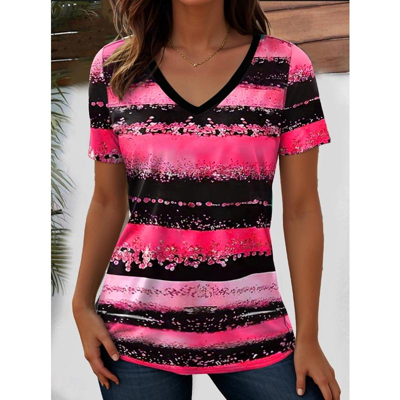 Women's T Shirt Ocean Striped Casual Short Sleeve V Neck Regular Tops
