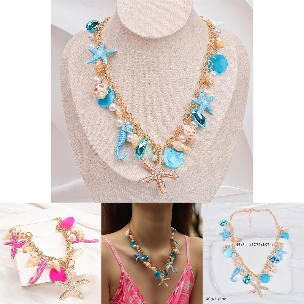 Trendy Coastal Shell Pendant Necklace With Electroplated Zinc Alloy Chain For Women