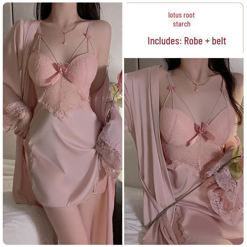 

Пижамный комплект Guiruo Plus Size с нагрудными накладками и поддерживающими ремнями - Включает ночную рубашку и уютный халат One Size