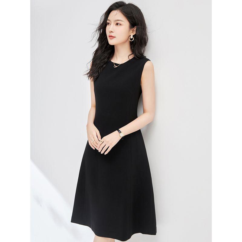 

Hepburn Three-Dimensional Cropped Elegant Elegance Sleeveless Dress 2025 Summer Base Vest Dress round Neck A- line Skirt Black S