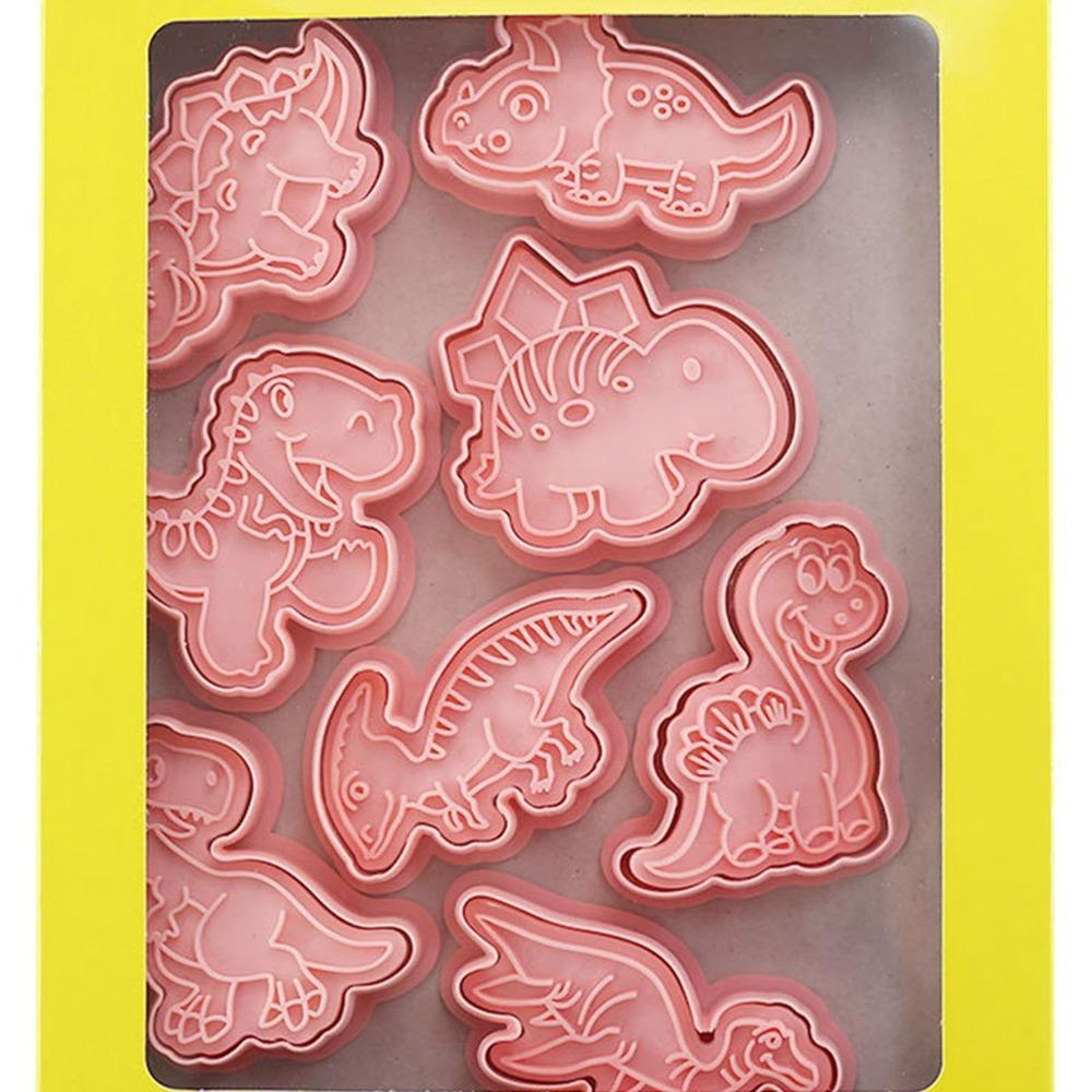 8PCS PP Dinosaur Cookie Cutter Food Grade Embossing Mold Cookie Cutter Set Home Baking