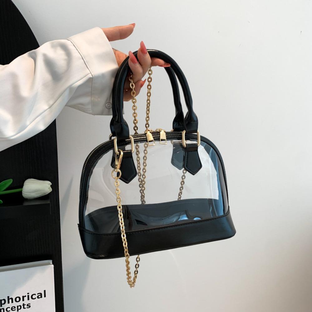 Elegant PU Leather Handbag Shell Shape Casual Messenger Purse Transparent Jelly Handbag  Girls