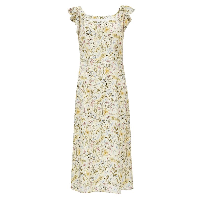 VEROMODA Ruffle Floral Print Waist-Cinched Maxi Dress