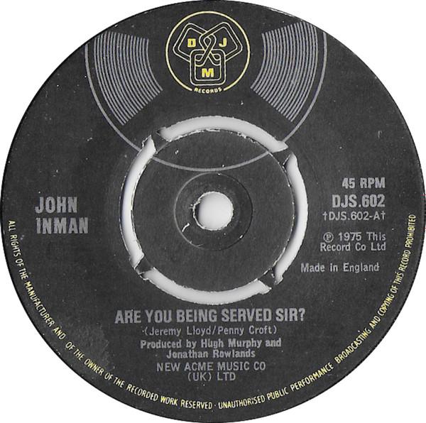 7-дюймовая пластинка JOHN INMAN  Are You Being Served Sir DJS602 DJM Records 1975 UK Поп Б/у