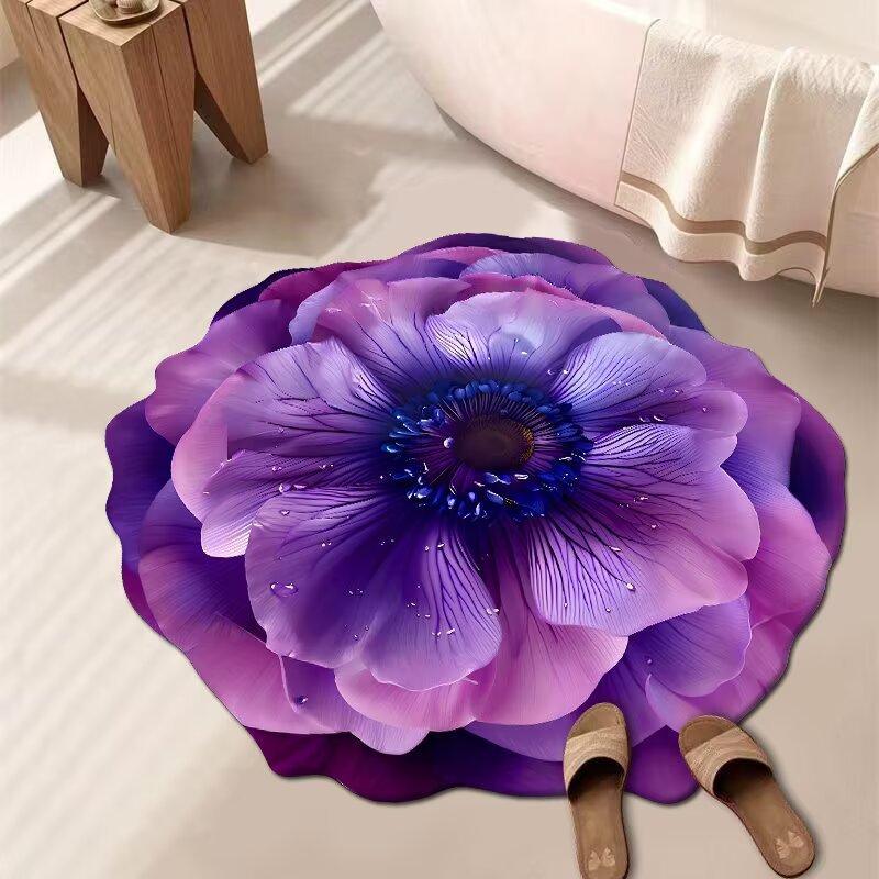 3D Floral Floor Mats Bathroom Non Slip Floor Mats Living Room and Bedroom Dirt Resistant Carpets