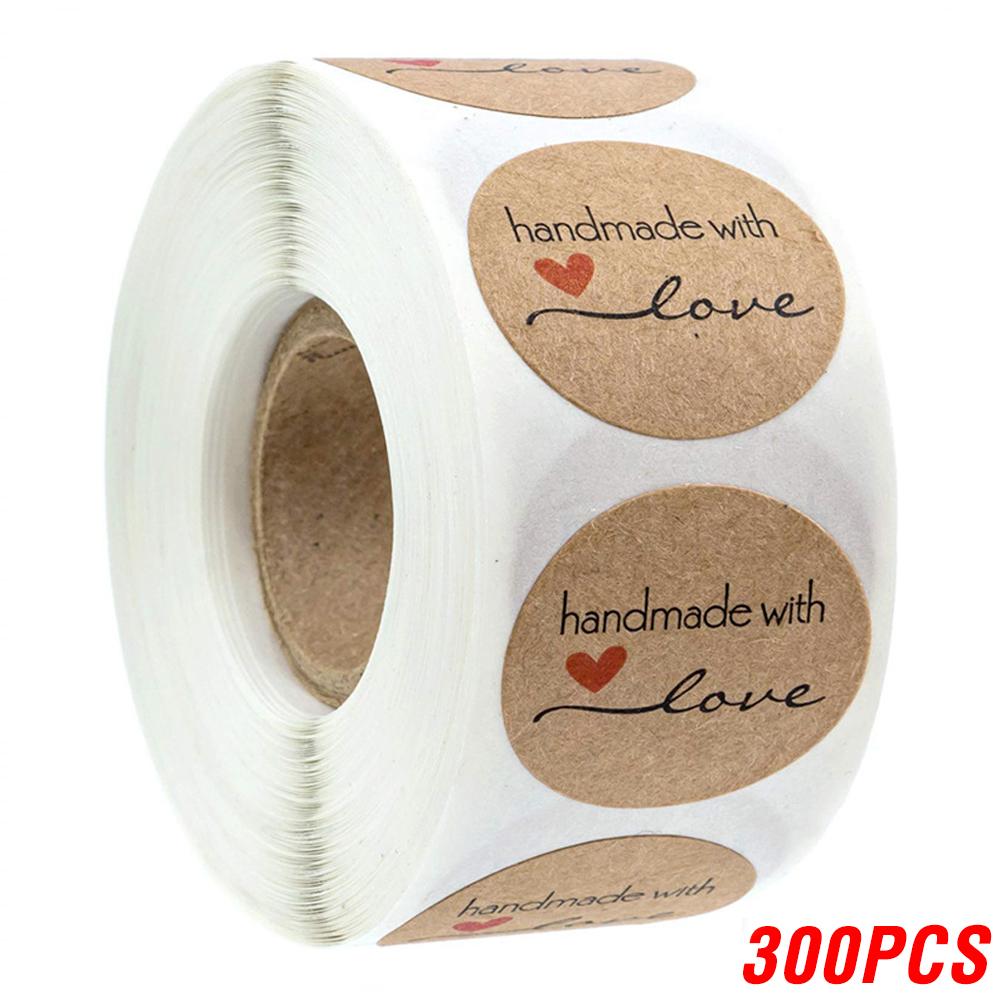100-500pcs 1inch Vintage Kraft Paper Handmade With Love Stickers for Package Thank You Stationery Adhesive Labels Baking Seals