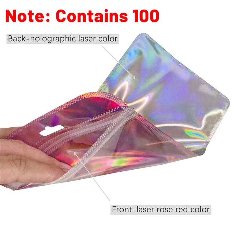 800Pc Resealable Holographic Pen Smell Proof Pouch Zipper Closure Beadable Packaging Bags For Pen Sealable Storage Bag