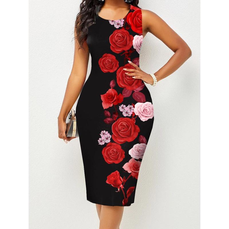 Spring and summer new women's sleeveless wrapped hip print dress women's clothing