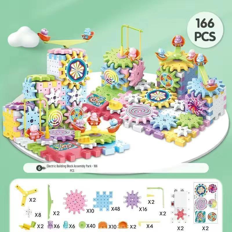 Children's Electric Rotating Gear Building Set - Large Particle Educational Toy