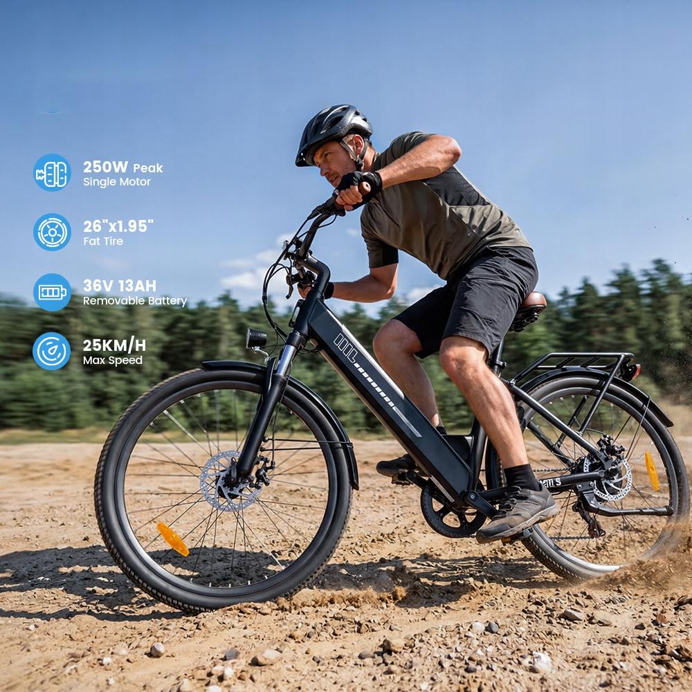 Electric Bicycles UcityS Rower Elektryczny Miejski 26'' 90km 5 Biegów Dla Dorosłych 120kg