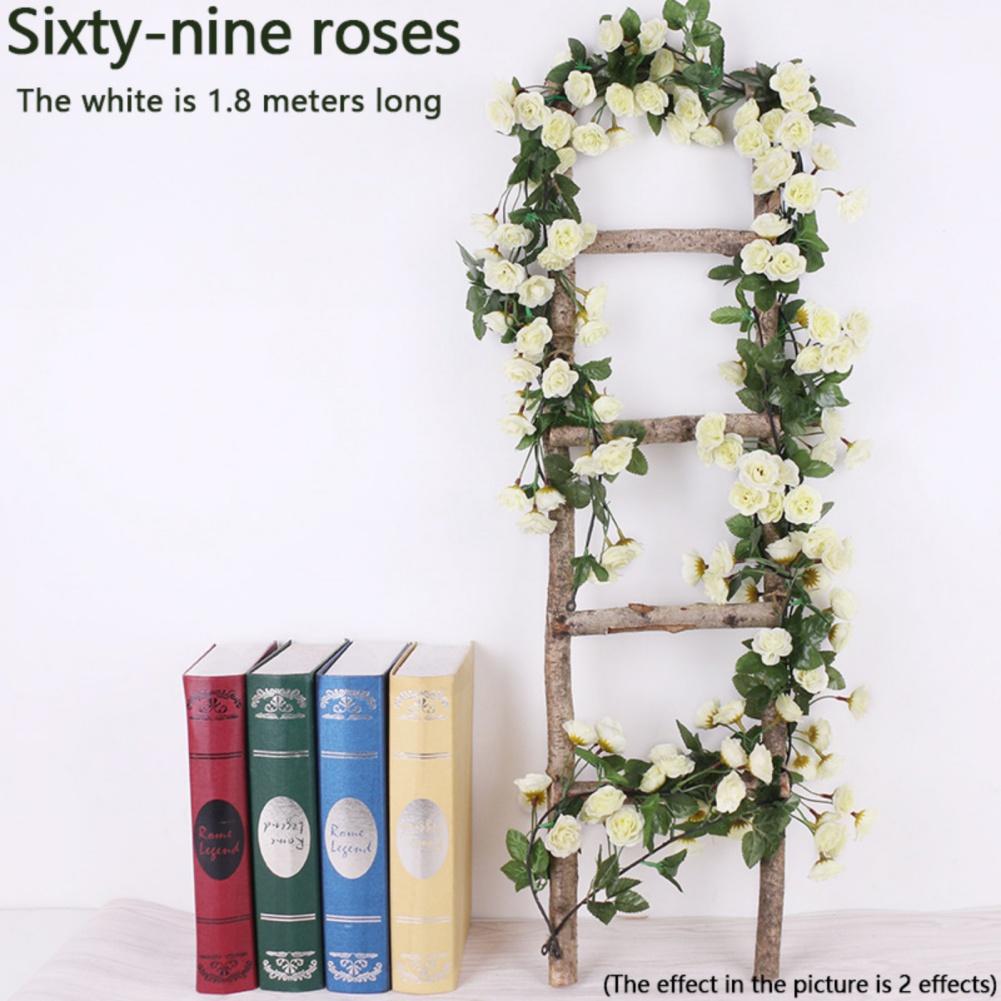1PC Artificial Flowers Vine 45pcs / 69pcs Rose Fake Flower DIY Wedding Decoration Home Room Decor Wall Hanging Garland Plant
