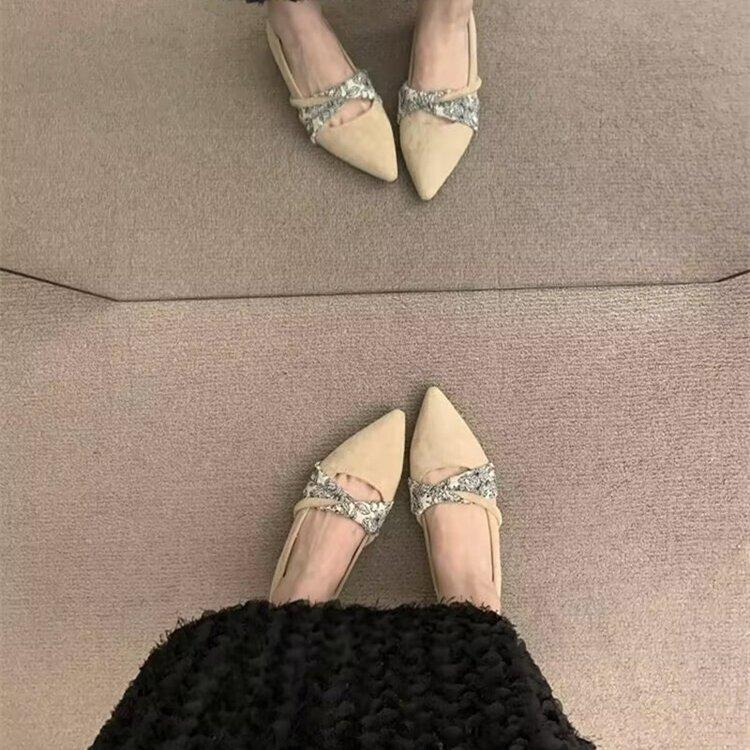 Flat-bottomed Pointed Mary Jane Grandma Shoes Women's Shoes 2025 New Autumn Gentle Wind Evening Shoes with Skirt Ladyshoes