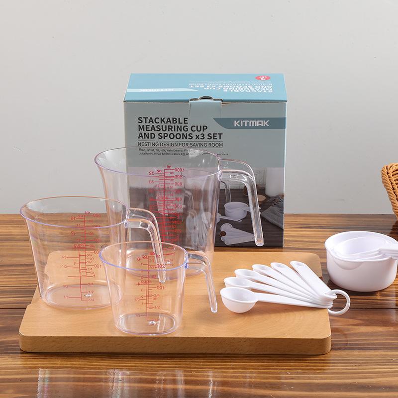 

Новый многофункциональный набор инструментов для выпечки из пластика со шкалой, мерный стакан, мерная ложка, сито для муки, кухонные принадлежности