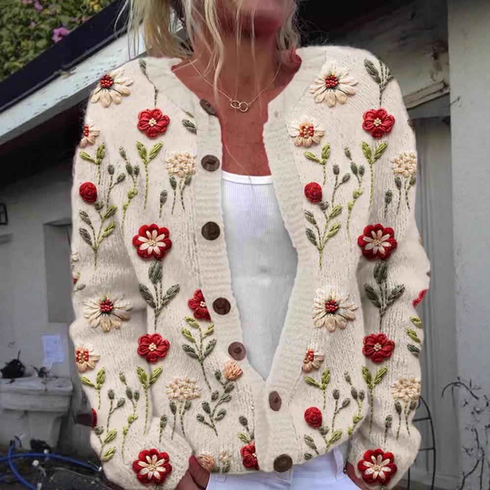 European Style 3 D Print Cardigan Knitted Jacket Spring and Fall Women 7 Sweater