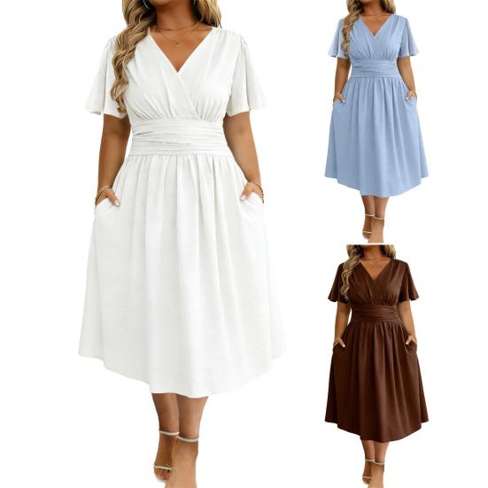 Women Dress Casual V Neck A-Line Maxi Dress Swing Long Dress Plus Size Flowy Beach Sundress for Party Office Daily Wear