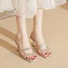 7309 [sheepskin] Square Head Slippers for Women To Wear In the Summer of 2025, New Rhinestone Transparent High-heeled Cool Slippers