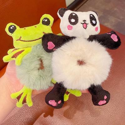 Kawaii Frog Panda Plush Rubber Band for Girls Ponytail Hair Tie Elastic Hair Ring Headwear Girls Hair Accessories