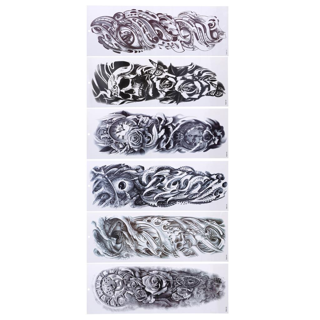 6pcs Full Arm Tattoo Sticker Temporary Waterproof Fake Tattoos Stickers for Women Men