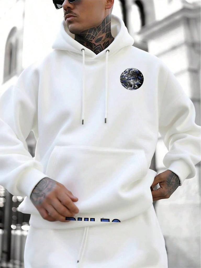 Men's Hoodie Rules The World Graphic Sweatshirt,With Drawstring, Streetwear,Cool Earth Graphic on Back & Chest