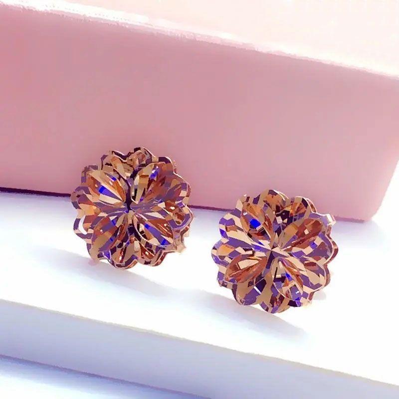 Exquisite Russian Purple Gold Shiny Small Snowflake Stud Earrings, Small Rose Gold-Plated Car Flower Stud Earrings Jewelry For Women